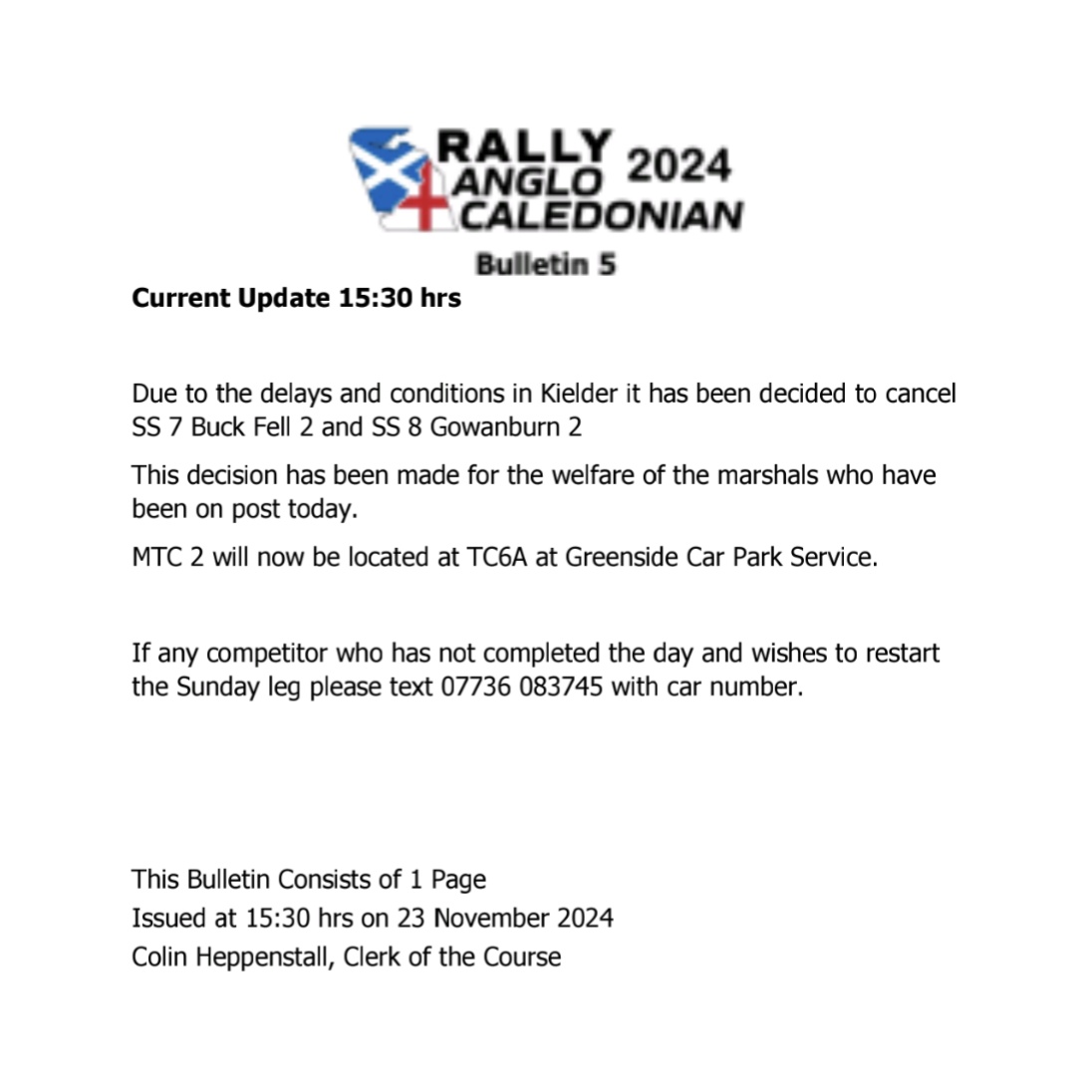 🔴🔵 Rally Anglo Caledonian 🔴🔵

⚠️ Bulletin 5 ⚠️

This has been published on the competitor Sportity channel.