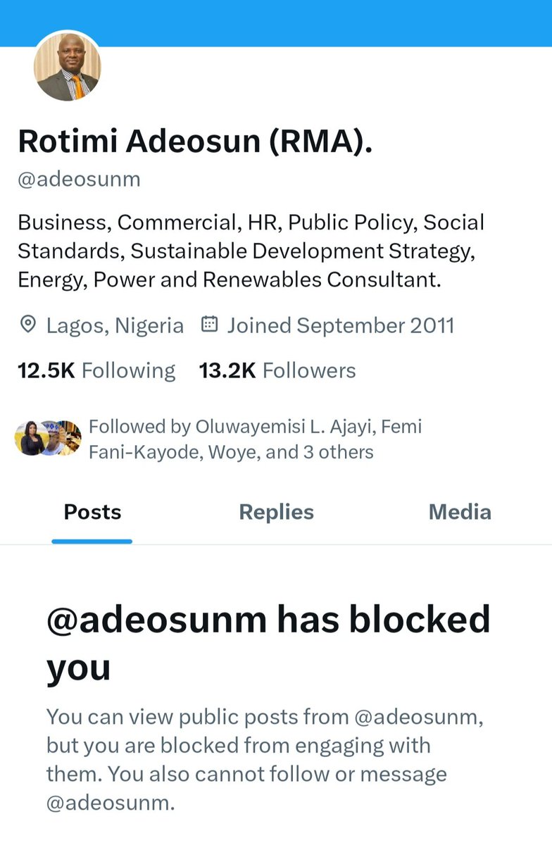 I have just congratulated myself, as I just noticed today that Mr. Adeosun had blocked me.... 😀😃
