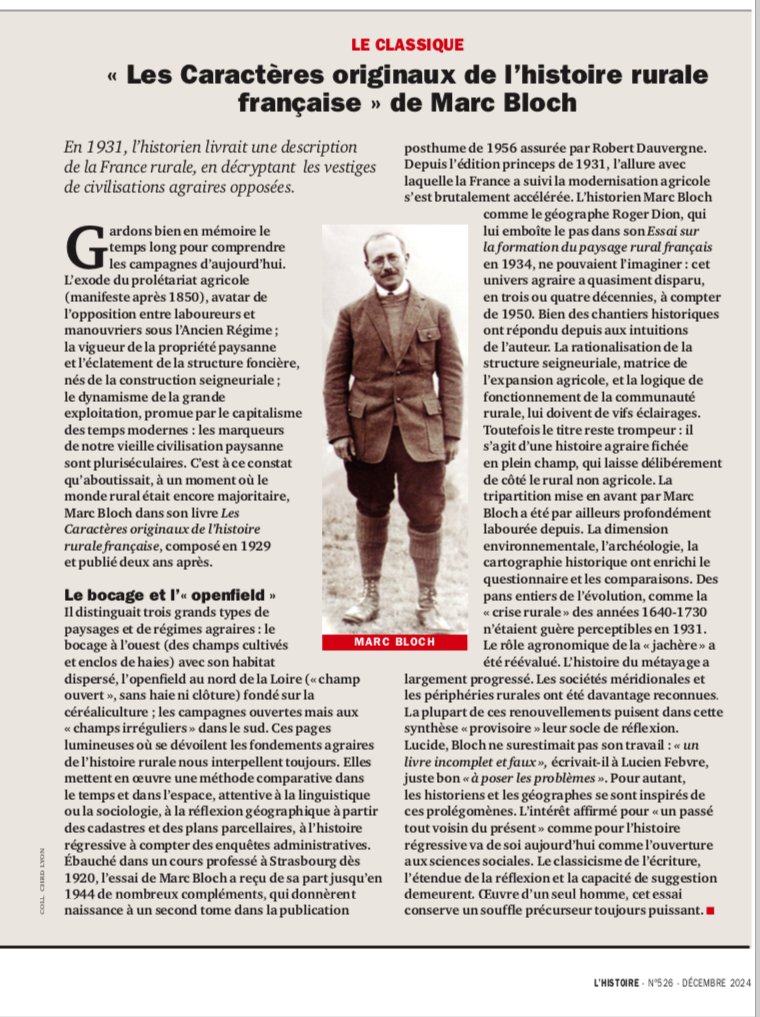 Avec Marc Bloch, voici bientôt l’histoire - et notamment l’histoire des sociétés rurales  – le portrait que je viens de publier dans <a href="/maglhistoire/">L'Histoire</a>  le rappelle - au Panthéon. Une bonne nouvelle pour tous!  Hommage au grand résistant autant qu'au grand historien!