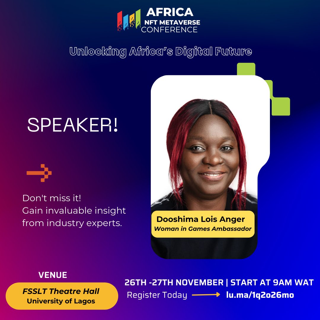 web3switch's tweet photo. Dooshima Lois Anger is a passionate game developer, dedicated educator, and advocate for inclusivity in the gaming industry.
Register Now: https://t.co/M7buj4n90q
#ANMC24 #EKODEV #BTC #BLOCKCHAIN #AFRICA #UNILAG #memefi https://t.co/jqoZOCc4gN
