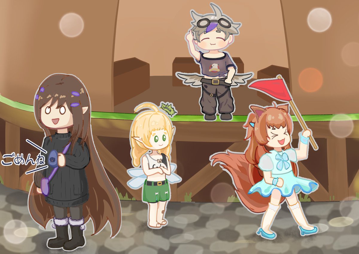 四位主播的VR連動真的很可愛，一定要畫一下的吧
雖然畫到一半就...告知了所以沒心情畫了，完成的有點草率，希望是不會太傷眼睛😥
(好喜歡艾主播狂按語音扭蛋的片段
Small models were so cute I just had to draw something, thank you Andi for making them!

#LikArt #Enominyart #ARTyn1a #c0dart