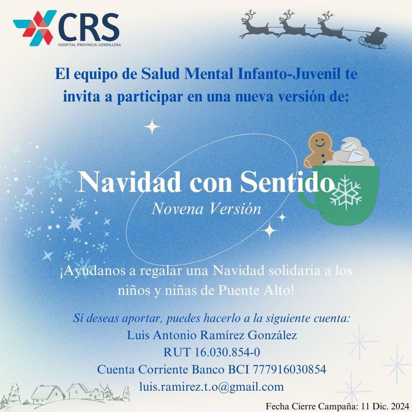 yendyso's tweet photo. Se inicia nuestra Navidad consentido 20 24 en el CRS de Puente Alto,  puedes colaborar con lo que quieras y puedas para darle alegría a los niños y niñas del servicio de salud mental
#Puentealto #CRS @GobiernodeChile @GabrielBoric @mpuentealto https://t.co/8b0aPg2kxX