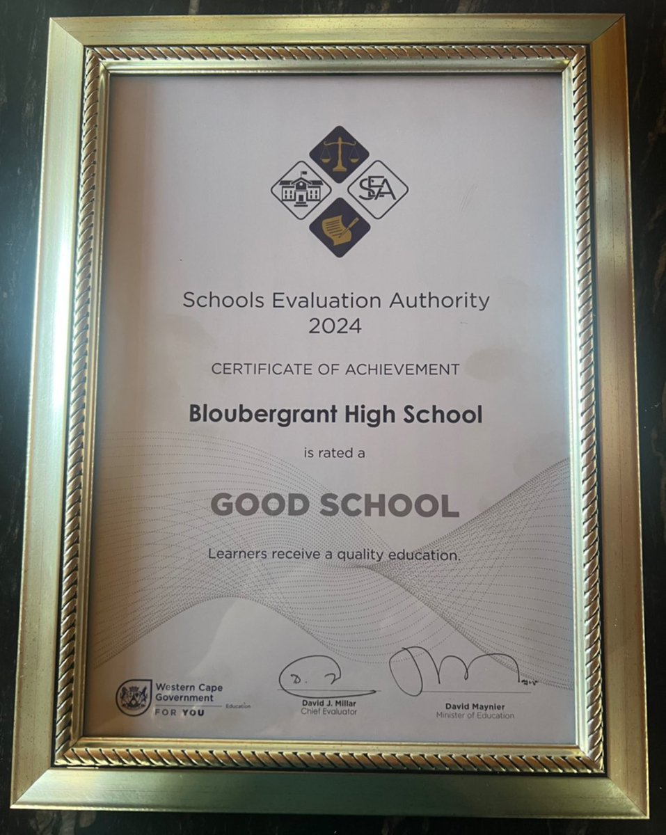 malcolmpedro's tweet photo. Honored and humbled that the WCED and the Schools Evaluation Authority [SEA] recognized the valiant efforts of the Dream Team at Bloubergrant High School for being ‘Purveyors Of Quality Education’!

Halala Bergies, Halala!

#SuperProudBergie
#SuperProudHeadmaster
XOXO https://t.co/u8tcxFraop