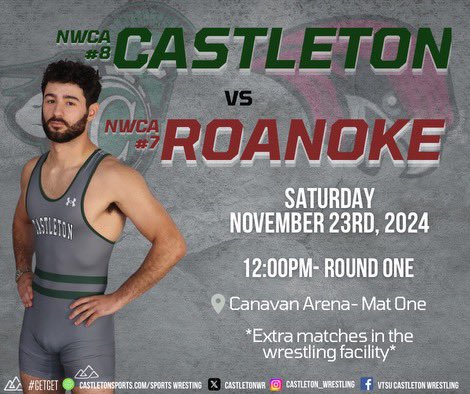 The rest of our team hits the mat in just an hour to challenge NWCA #7 Roanoke. 
Get ready for an action packed match! #GETGET