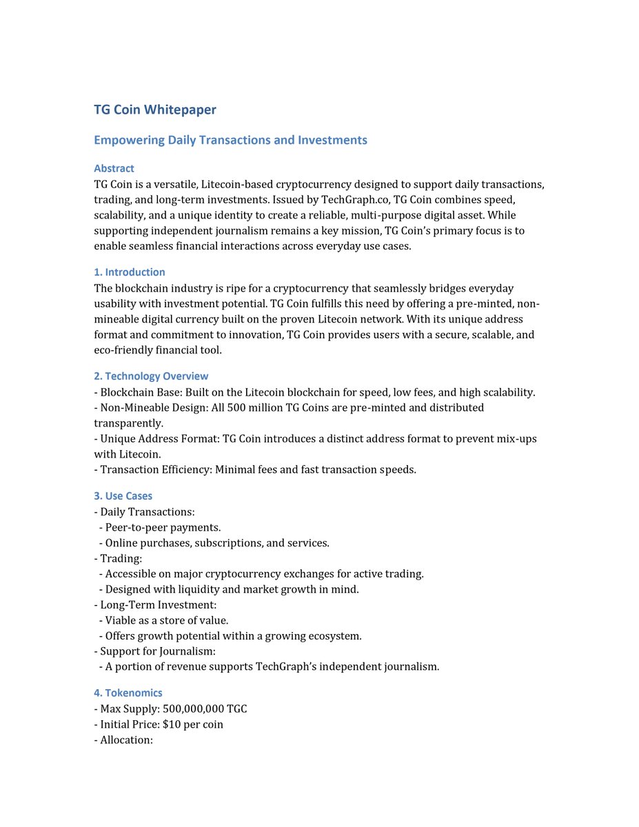 itstechgraph's tweet photo. Our $TGCoin Whitepaper!
Guys do let us know your thoughts.
#LTC #TGCoin #Litecoin #Crypto https://t.co/nLr0cKXjAn