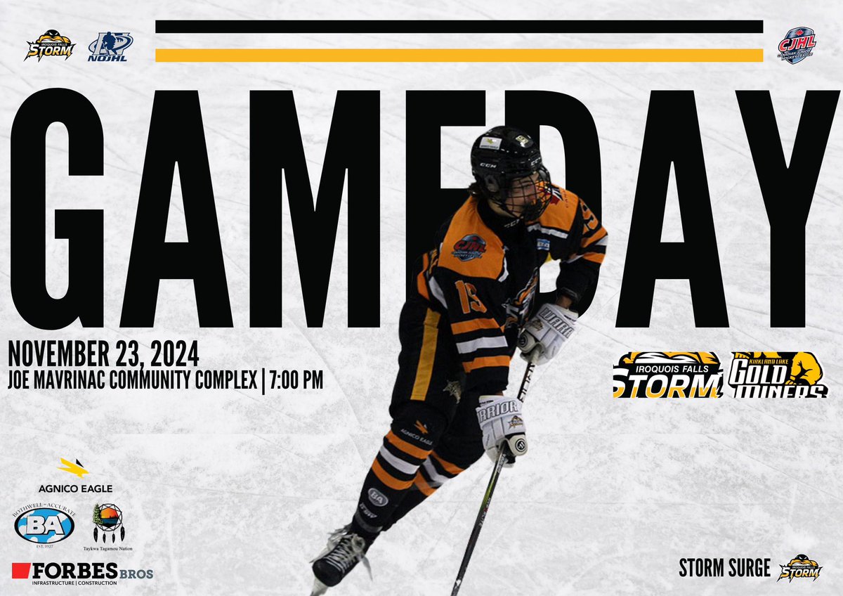 The Storm are looking to pick up an important two points tonight on the road. 

⛈️ : Saturday, November 23rd
📍 : Joe Mavrinac Community Complex
⏰ : 7:00 PM
🆚 : <a href="/KLGoldMiners/">KL Gold Miners</a> 
🎟️ : At the door 
📺 : Flohockey.tv

#stormsurge ⚡️
