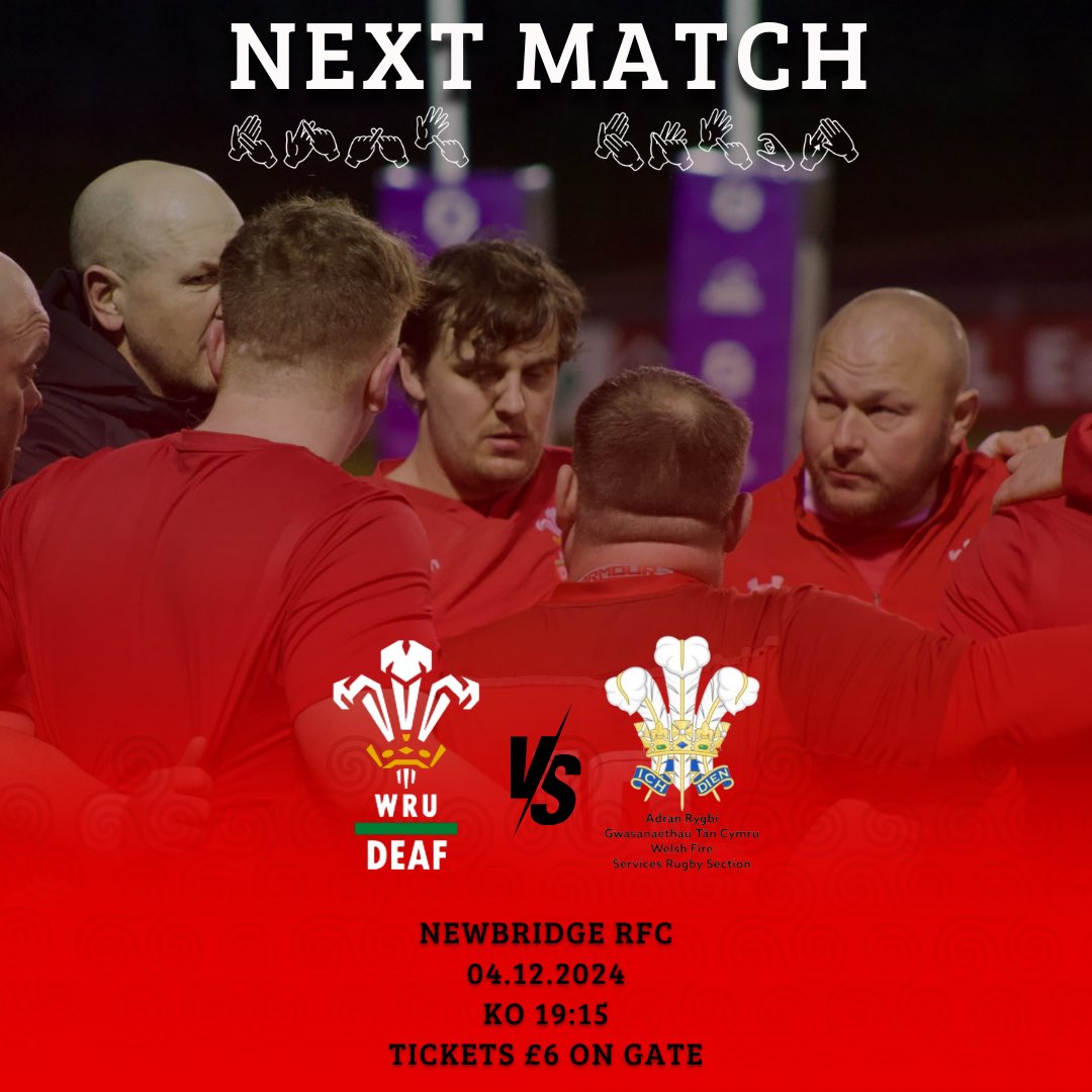 We kick off our season versus <a href="/WelshFireRugby/">Welsh Fire Services Rugby</a> at Newbridge RFC on Dec 4th. 

Rydyn ni’n cychwyn ein tymor yn erbyn <a href="/WelshFireRugby/">Welsh Fire Services Rugby</a> yng Nghlwb Rygbi Trecelyn ar Ragfyr 4ydd.

#WalesDeafRugby | #NoBarriers | #DeafRugby | #DeafSport | #DeafCommunity

✍️ <a href="/edit7_media/">Edit 7 Media</a>