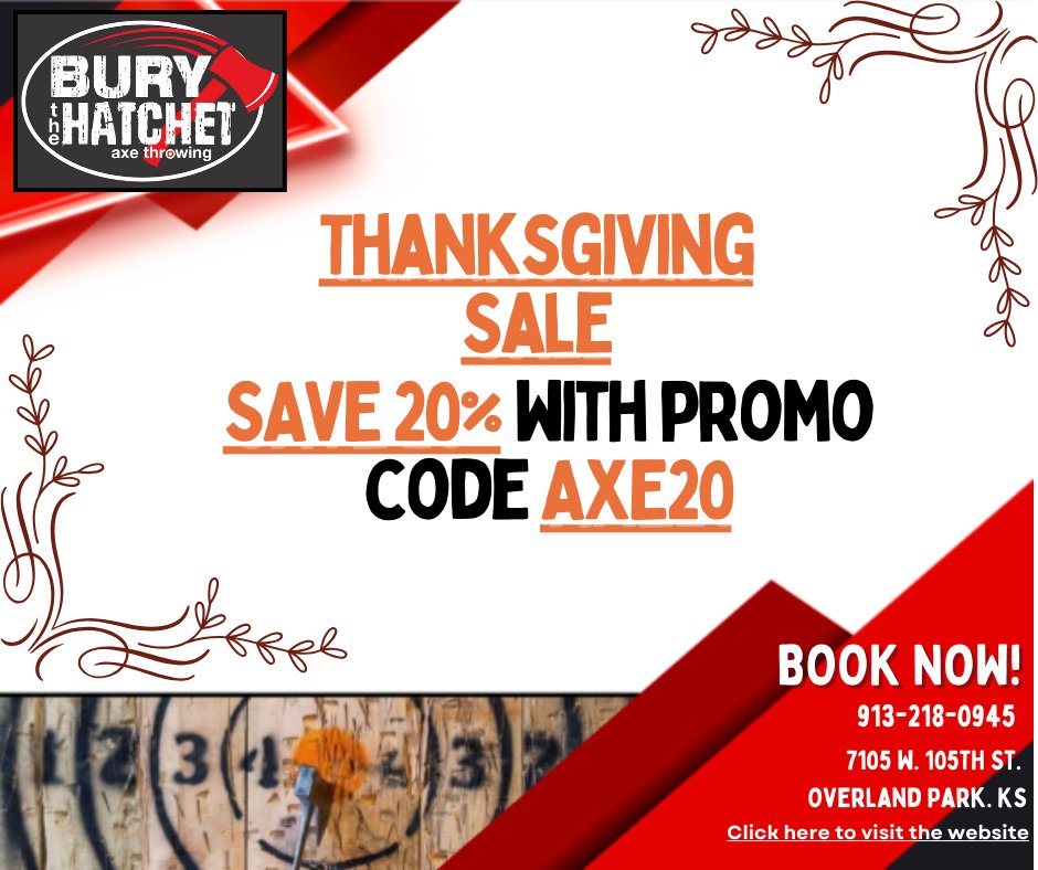 axethrowingkc's tweet photo. THANKSGIVING SALE! 🪓🦃 - https://t.co/hlGEm7X3Hn https://t.co/OYLPQiAdXv