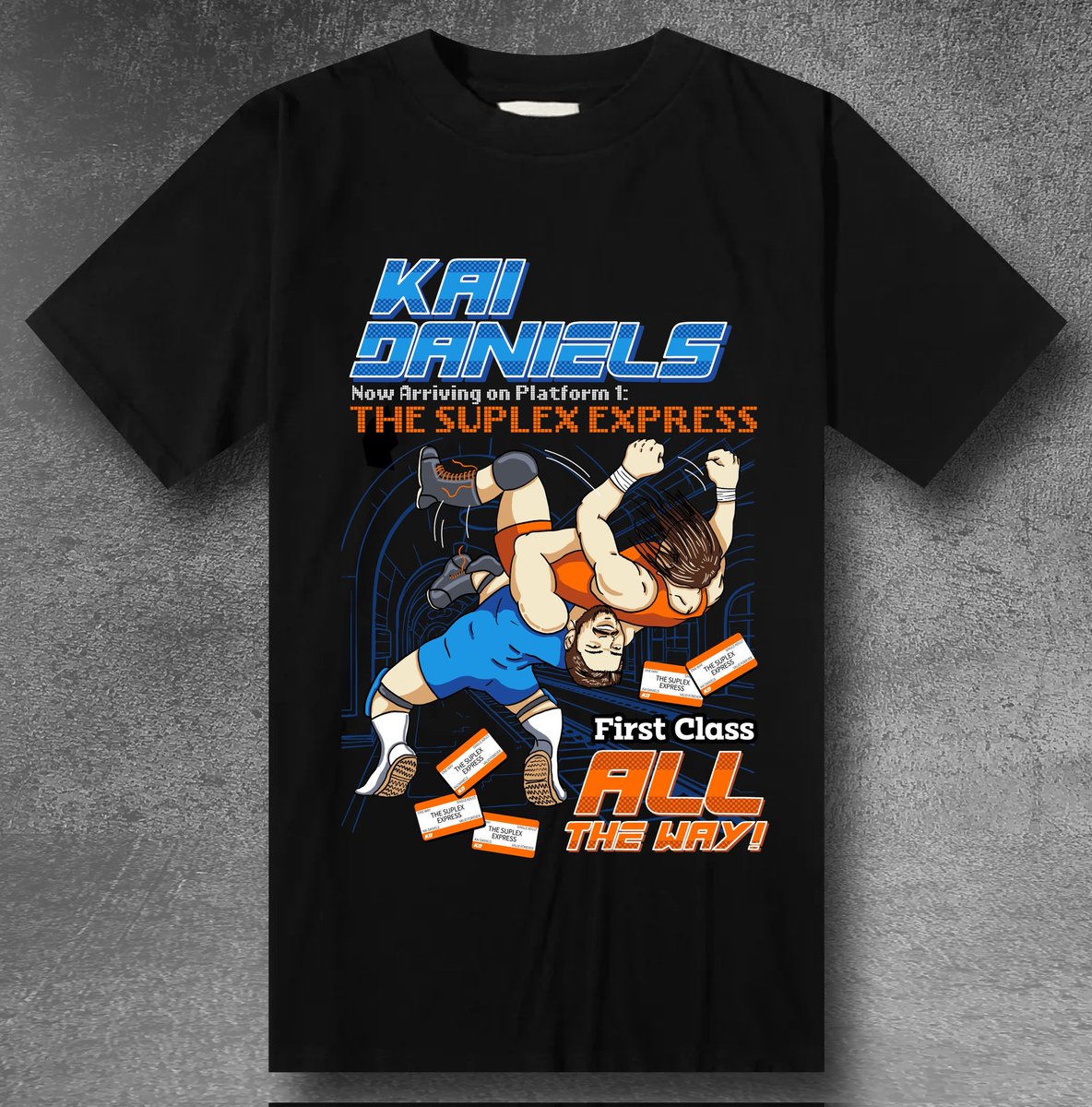 thekaidaniels's tweet photo. NEW MERCH AVAILABLE FOR PRE ORDER 

Been very excited to release this new "Suplex Express" T-Shirt, designed by the very talented @turnbucklepep

And it's available to pre order now! Just DM me, or head to:
 https://t.co/ydz4OXBpJm (link in bio) to order yours! https://t.co/Mafox1DBXo