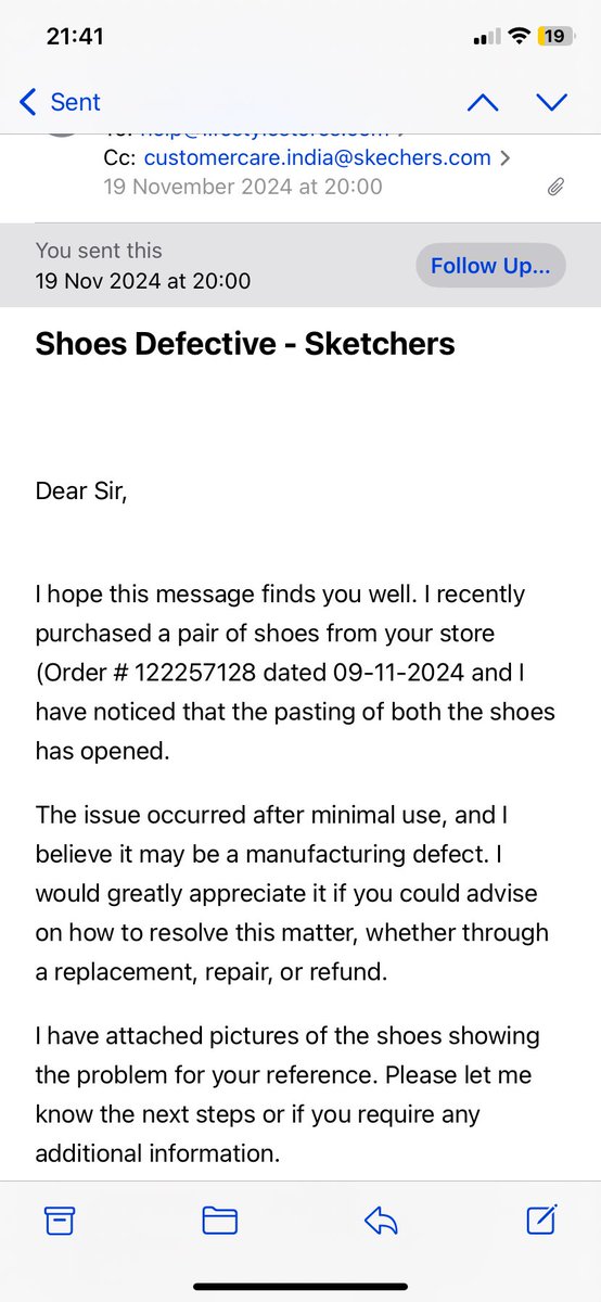 cajainankit08's tweet photo. @SkechersIndia I have bought a pair shoes on 13th Nov and wear it for the 1st time on 16th Nov . On the same day pasting of both the shoes has opened.
I complained to Skechers and Lifestyle both but got no response till date.
Very sad to see this from such a reputed brand . https://t.co/zbG6sOt8TS