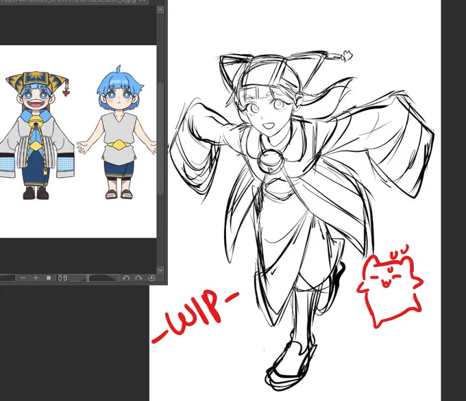 [WIP] Wasn't sure how to draw this kid so here's Naruto run ahh pose 
(she's a mascot of a local artist group) 