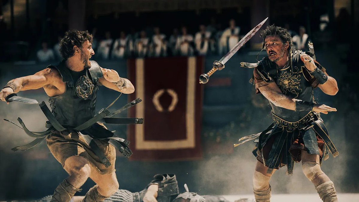 Haydenbarton_39's tweet photo. Wow was it refreshing to see two classic sword and sandals characters on film again. Stoic,honorable and brave..and also absolutely savage if need be.  They don’t make these very often anymore #Gladiator2 https://t.co/XBggCDuZfR