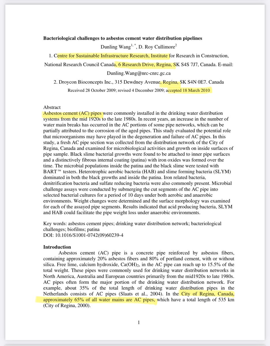 asbestos_in's tweet photo. @CityofRegina Ah yes, the old Regina water is safe to drink line. It looks bad, smells bad, tastes bad, but it’s safe to drink. Scientific studies, produced a decade ago beg to differ. @GeorgeBTsiklis @ShobnaRadons @sqirlgirly @larissagkurz @LHubich @AlexanderQuon @tammyrobert #skhealth https://t.co/NKH1fmKkKG