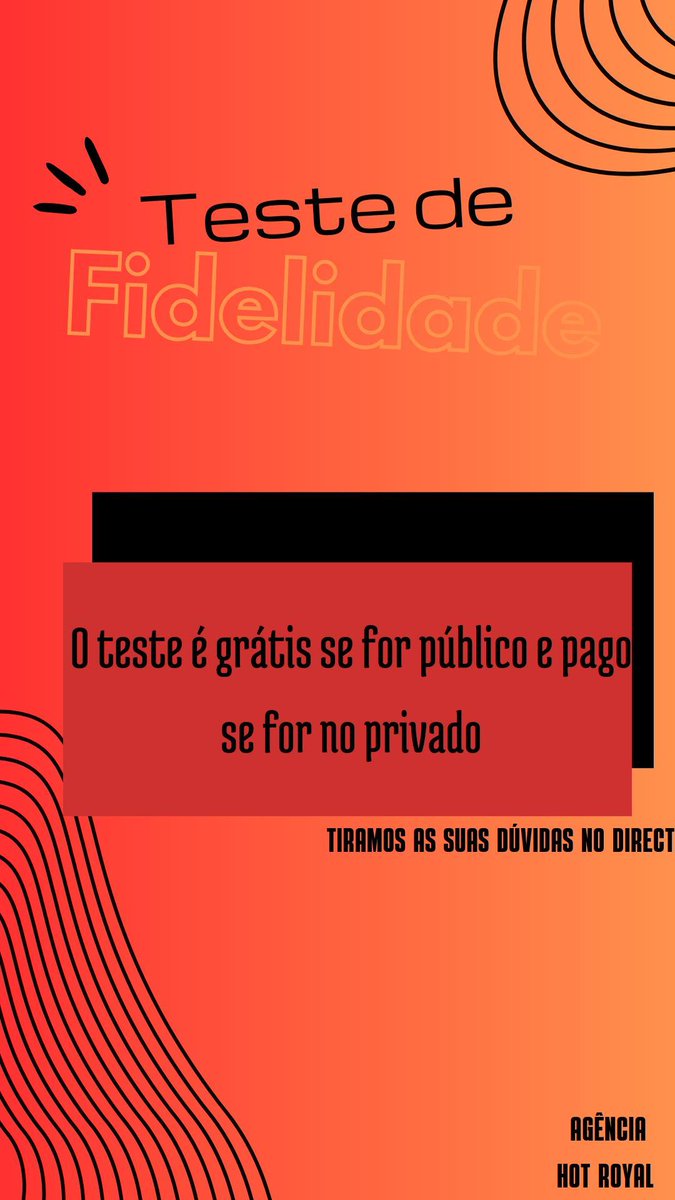 Teste de fidelidade 
-
-
-
Pera querer o seu teste fale conosco no Instagram 
instagram.com/agenciahotroya…