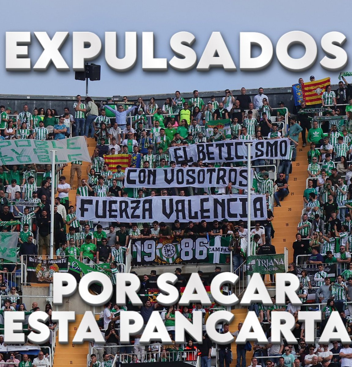 elforomdm's tweet photo. 🔴🔴ESCANDALO 🔴🔴  
LA POLICIA HA EXPULSADO DE MESTALLA A LOS AFICIONADOS DEL BETIS QUE HAN SACADO ESTA PANCARTA DE APOYO A LAS VICTIMAS DE LA DANA EN VALENCIA 😱😱😱 VERGUENZA ES POCO!!  
@valenciacf @RealBetis https://t.co/KJZqM0KskN