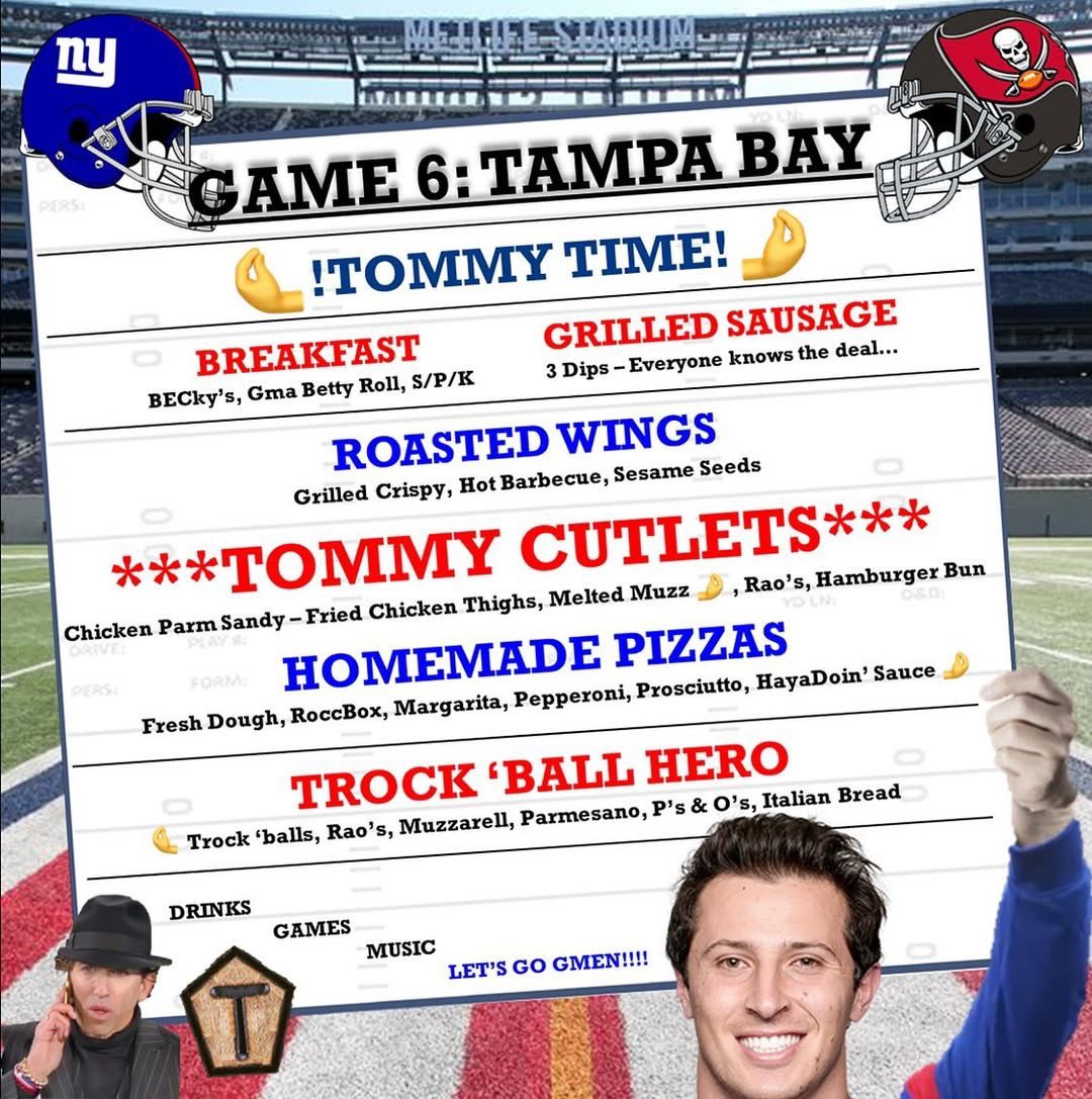 BigBlueUnited's tweet photo. Parking Lot D3 tomorrow! Tailgate Menu is out! Best Tailgate at MetLife Stadium. Feel free to come by and grab a Tommy Cutlets sandyโฆ
#giants #tommycutlets #nygiants #tommydevito #tailgate https://t.co/RgeWEA6M9m
