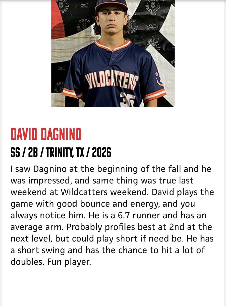 daviddagnino26's tweet image. Thanks for the write up!! @PrepBaseball_TX @PBRGowins @ftrstarsseries @WildcattersHS