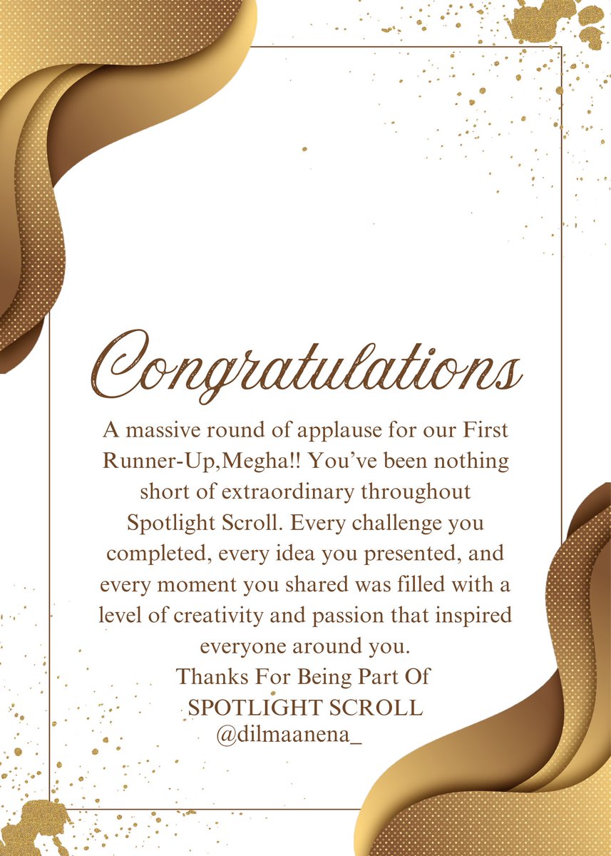 SpotlightScroll's tweet photo. 🥳So Here is The 1st Runner Up of Spotlight Scroll🥳

A huge round of applause for our First Runner-Up, @dilmaanena_! You came so close to the crown, showcasing incredible talent and determination. Your journey has been nothing short of amazing!!❤️✨ https://t.co/rAUSMS3o5x