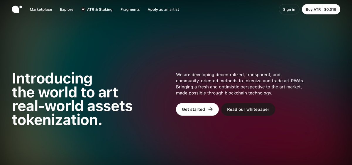 Darkfost_Coc's tweet photo. 🧵THREAD 🧵

With recent developments happening at @ArtradeApp, here’s a an update on this #RWA project.

$ATR - Revolutionizing the traditional #art market through the @solana blockchain.

🔸Purpose
🔸Marketplace
🔸Tokenomic
🔸Trendline
🔸Roadmap
🔸Stacking
🔸DAO
🔸$ATR utility
🔸Feature fragment
🔸Chart

#Crypto #Altcoin