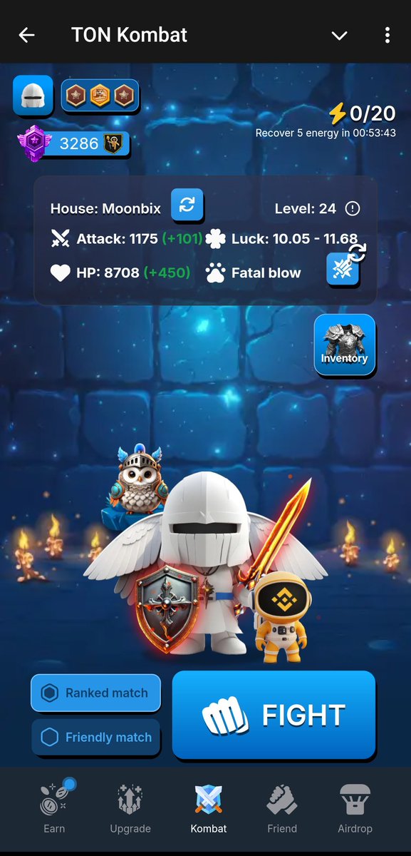 el3crypto23's tweet photo. 🚀 Ascended to the Divine tier in TON Kombat! 🎮 Now ranked #4548 with 3286 RP. Switched from House Dogs to Moonbix and feeling stronger than ever! Just over a day left in Season 4 let's see how far I can climb! 💪 #GamingProgress #TONKombat #DivineRank #Moonbix https://t.co/i2trlca8CD