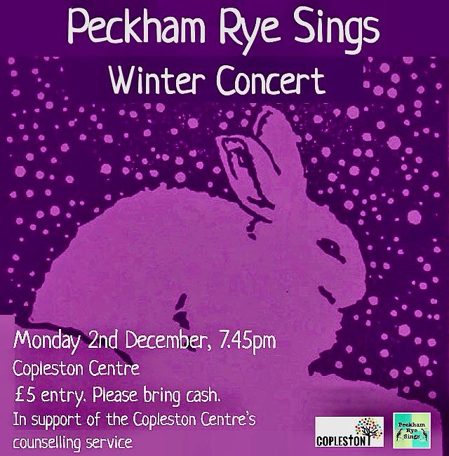 Copleston Peckham (@coplestoncentre) on Twitter photo Copleston Counselling has space for new clients and offers affordable sessions according to income.
Please contact
counselling@coplestoncentre.org.uk
for more information and a referral form
You can also support this service at the Peckham Rye Sings Winter Concert 🎵 Copleston Counselling has space for new clients and offers affordable sessions according to income.
Please contact
counselling@coplestoncentre.org.uk
for more information and a referral form
You can also support this service at the Peckham Rye Sings Winter Concert 🎵