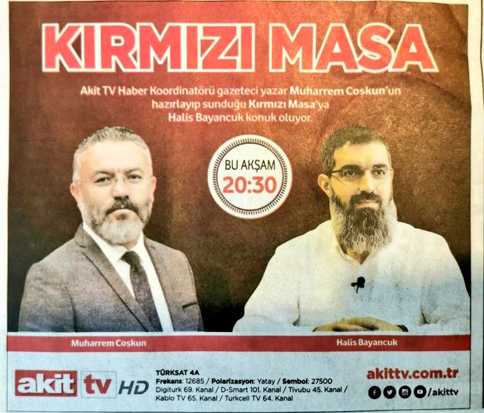 akadirtnriverdi's tweet photo. Bu akşam Halis Bayancuk Hoca, Muharrem Coşkun Bey'in moderatörlüğündeki #KırmızıMasa isimli programa konuk oluyor.

Yıllarca yalan ve iftiralar ile karalama yapanların utanç günü olması dileğiyle.

İyi seyirler. https://t.co/lXp5xrPHbA
