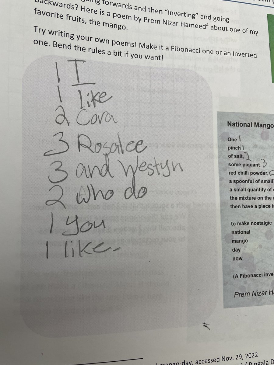Dilip Barman (@dbarman) on Twitter photo Here are some #Fibonacci or #Pingala #poetry of the 1st-3rd graders in our #mathisfun #mathCircle <a href="/MathCircleNet/">Math Circle Network</a> at <a href="/unc/">UNC-Chapel Hill</a> for #FibonacciDay #Fibonacci #Pingala #mtbos #iteachmath #mathiseverywhere Here are some #Fibonacci or #Pingala #poetry of the 1st-3rd graders in our #mathisfun #mathCircle <a href="/MathCircleNet/">Math Circle Network</a> at <a href="/unc/">UNC-Chapel Hill</a> for #FibonacciDay #Fibonacci #Pingala #mtbos #iteachmath #mathiseverywhere
