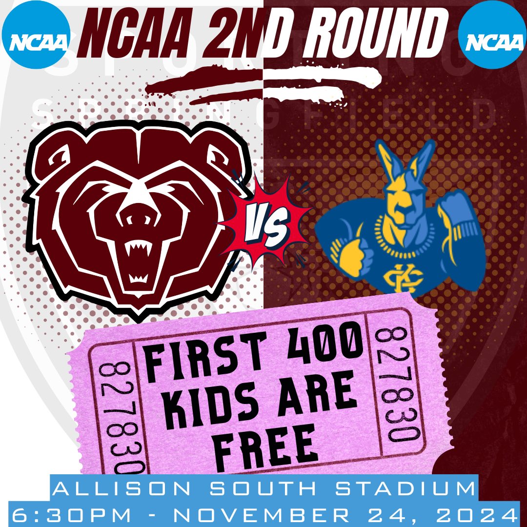 Let’s ROOOAAAAR LOUD tomorrow!! First 400 kids get in FREE…no excuses

MSU is a top 16 seed, hosting an NCAA 2nd round match here in Springfield!!
- 1st time hosting 2nd round game
- 2nd time with a 1st round bye
- 4th time to host an NCAA game
- 9th NCAA tournament appearance