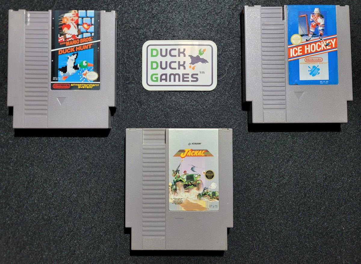 retrowildlands's tweet photo. New #pickups! The time has come for me to start filling out my #NES collection and really chase those classics I used to have at Grandma's house! Mario/Duck Hunt and Ice Hockey were ones I played the crap out of and Jackal is one I've been itching to try for a while. https://t.co/zsDe7MVbHT