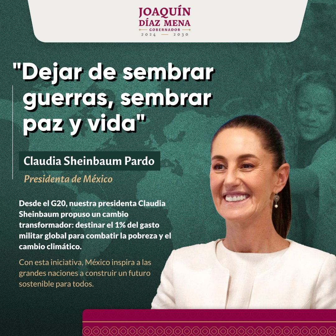 huachodiazmena's tweet photo. Desde #Yucatán, respaldamos la iniciativa de nuestra presidenta @Claudiashein para combatir el cambio climático y mejorar la vida de millones de personas en todo el mundo.

Sembrar árboles es sembrar paz, vida y esperanza para nuestro planeta. 🌱 https://t.co/8EQxuFTCFJ