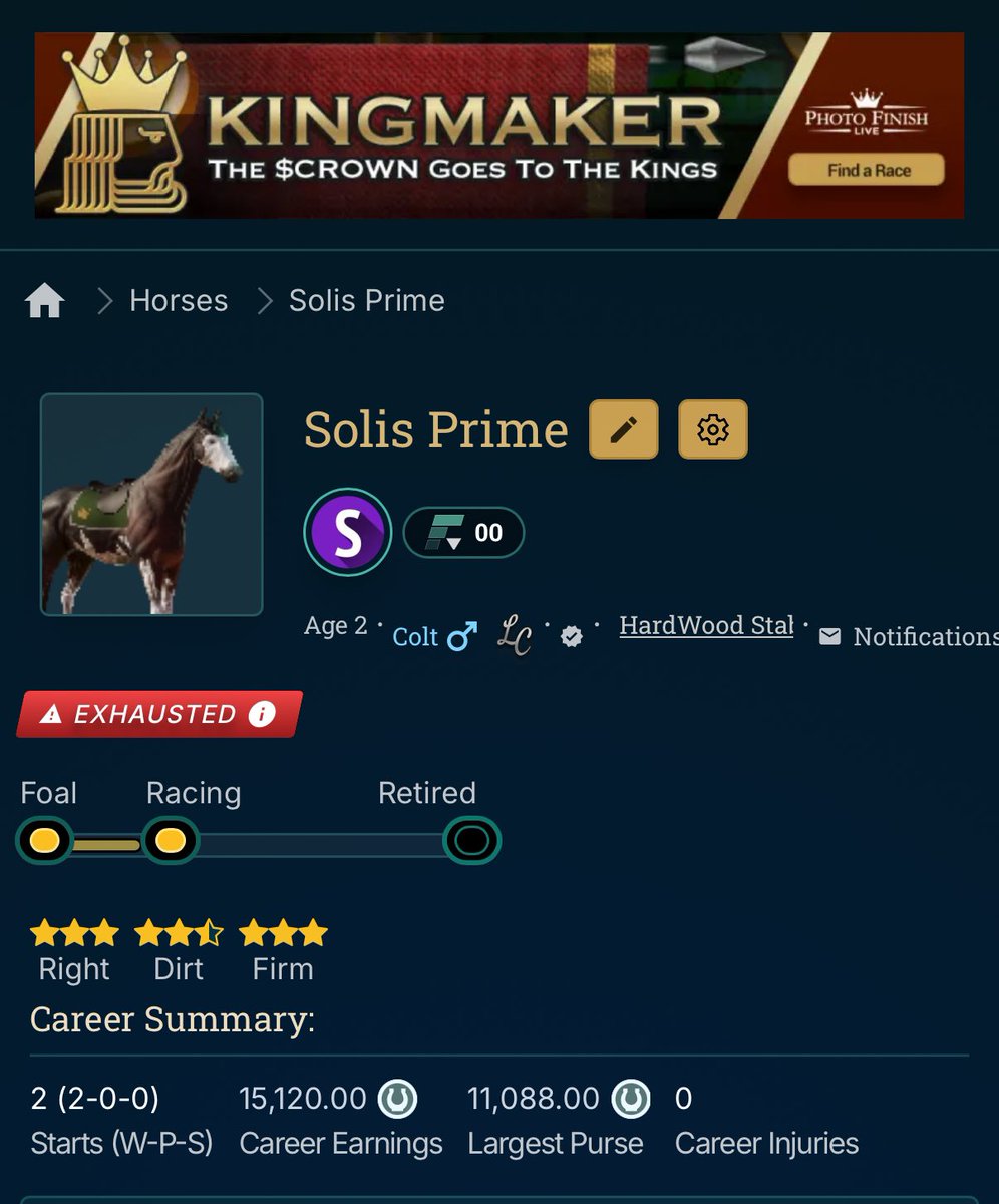 Lerp_sol's tweet image. I think this horse is addicted to Winning!

Amazing start for this horse at different Furlongs!

Looking forward to this horses career!

@photofinishgame