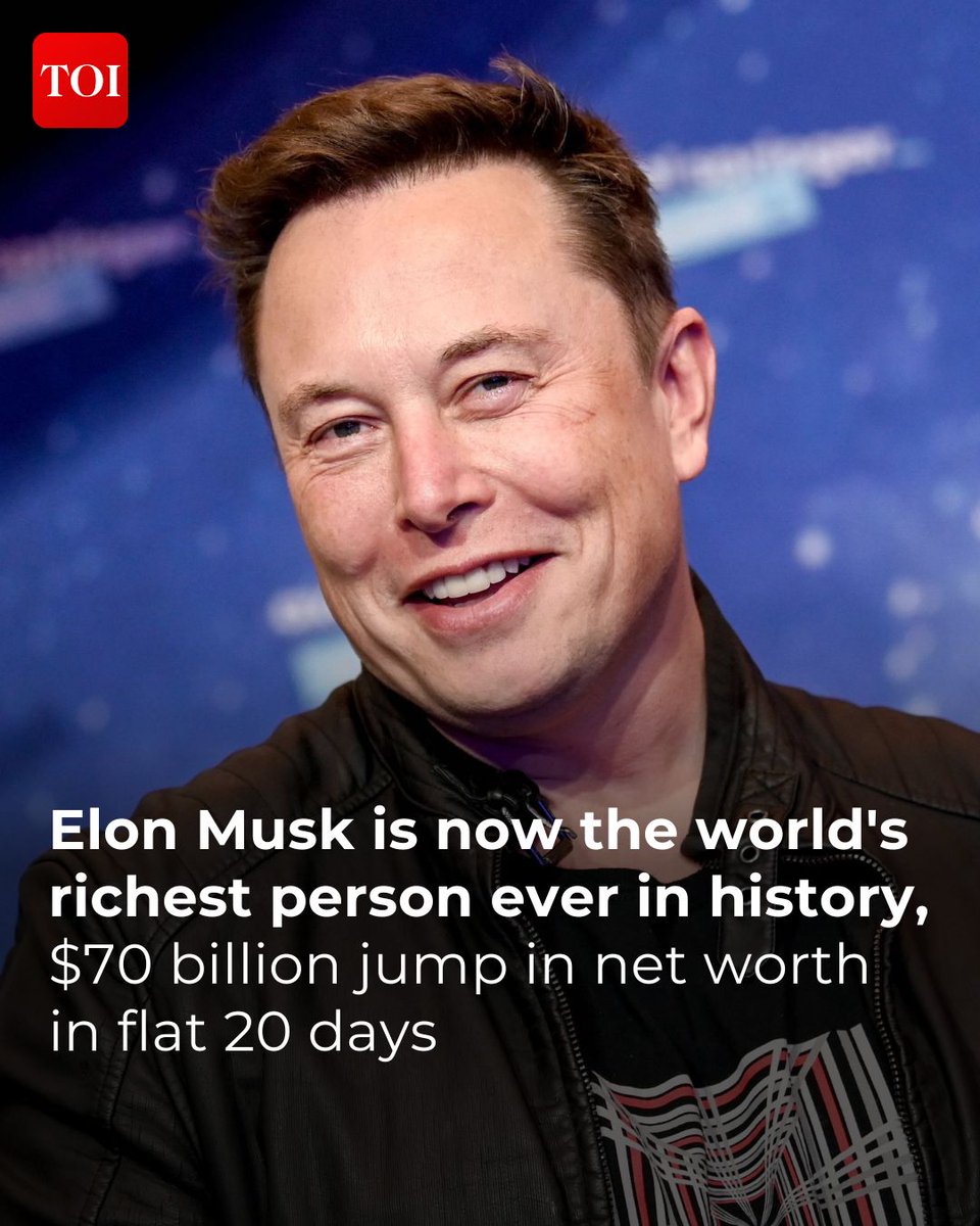 timesofindia's tweet photo. #ElonMusk's net worth has reached an unprecedented $334.3 billion, making him the richest person in history. #Tesla's stock surge, fueled by #DonaldTrump's election win, contributed significantly to this increase

Details here 🔗https://t.co/Cfow0ynFVd https://t.co/XWQ8suMzgJ