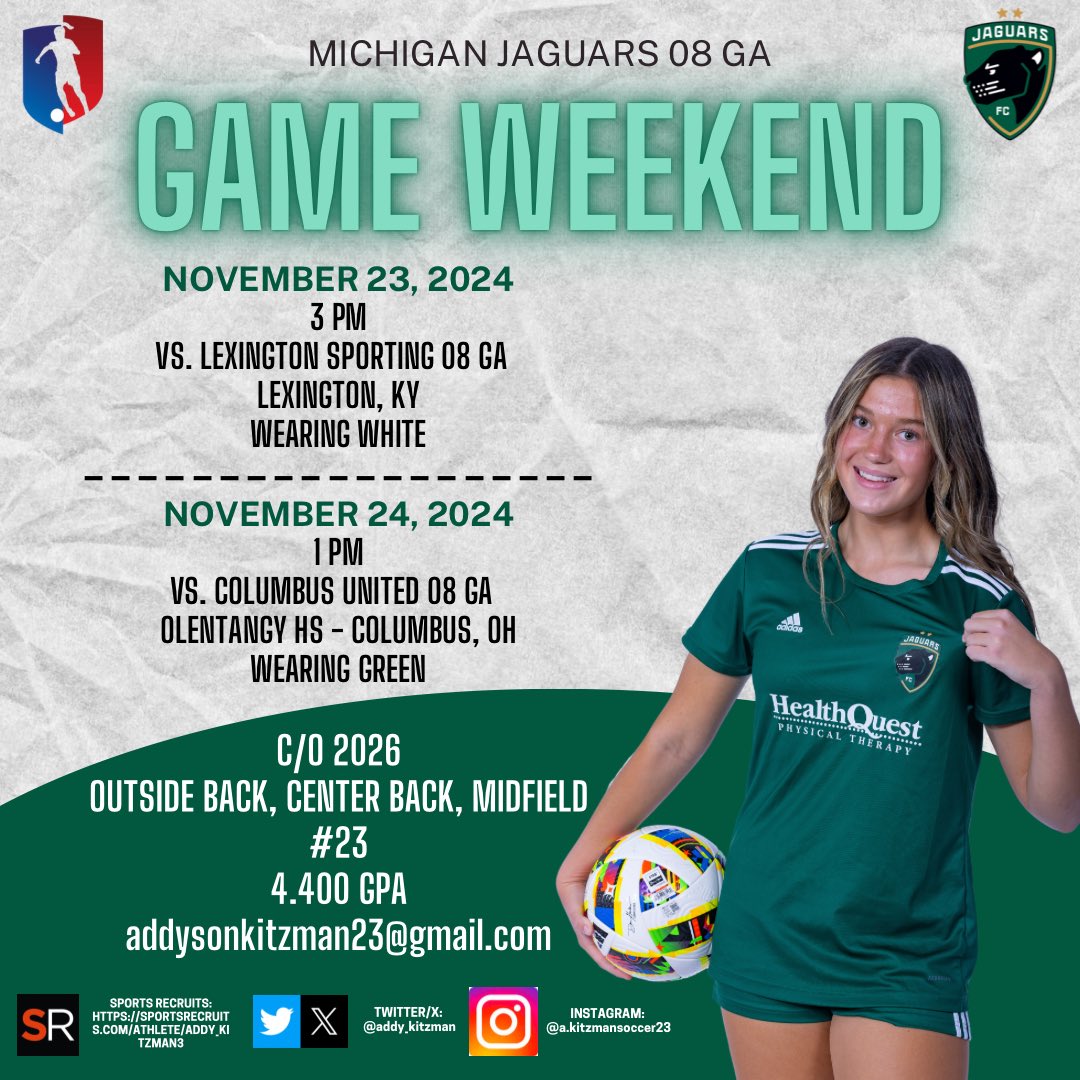 Addy Kitzman (C/O 2026) (@addy_kitzman) on Twitter photo Traveling to Kentucky and Ohio for our last league games of the fall season! Getting prepped for Champions Cup in 2 weeks! <a href="/JaguarsAcademy/">Michigan Jaguars FC Academy</a> <a href="/MichiganJaguars/">Michigan Jaguars FC</a> <a href="/PrepSoccer/">Prep Soccer ⚽️</a> <a href="/ImYouthSoccer/">ECNL/GA/Recruiting/College Soccer</a> <a href="/ImCollegeSoccer/">College Soccer Truth ™</a> Traveling to Kentucky and Ohio for our last league games of the fall season! Getting prepped for Champions Cup in 2 weeks! <a href="/JaguarsAcademy/">Michigan Jaguars FC Academy</a> <a href="/MichiganJaguars/">Michigan Jaguars FC</a> <a href="/PrepSoccer/">Prep Soccer ⚽️</a> <a href="/ImYouthSoccer/">ECNL/GA/Recruiting/College Soccer</a> <a href="/ImCollegeSoccer/">College Soccer Truth ™</a>