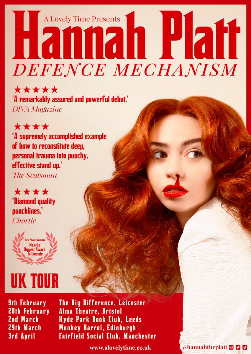 I’m bringing my debut show DEFENCE MECHANISM to some of my favourite places in 2025 and want you (specifically) to come see! 🎟️ linktr.ee/hannahtheplatt