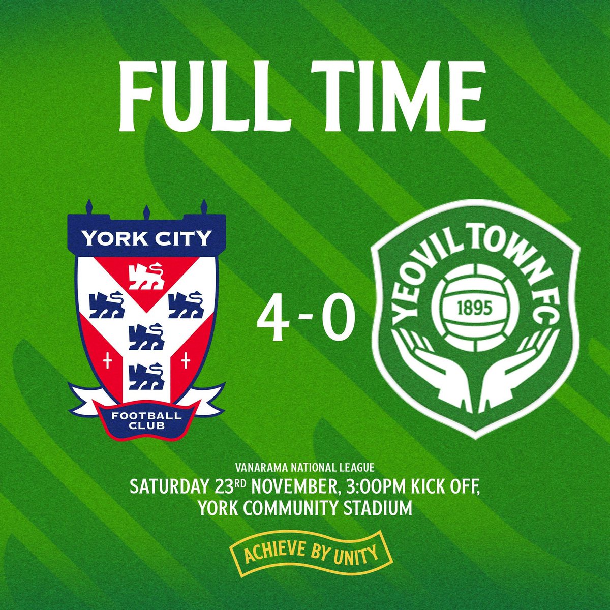 YTFC's tweet photo. FT | York City 4-0 Yeovil Town 

Defeat in Yorkshire. 

#YTFC 💚 https://t.co/evL11L1TXa