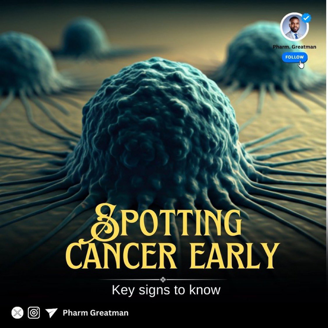 HOW TO SPOT COMMON CANCERS EARLY

Cancer is often silent in the beginning, but your body might be trying to tell you something. 

knowing the early signs of common cancers can be life-saving. 

Here’s what to watch out for and when to take action

Bookmark 👍🏼