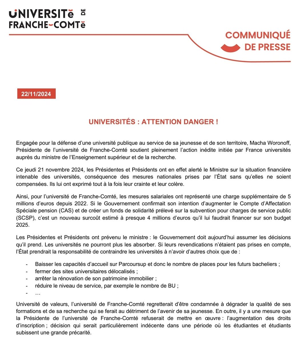 Un communiqué qui présente parfaitement la situation de nos universités. Le gouvernement voudrait nous amener à une hausse generalisée des droits d inscription qu il ne s y prendrait pas autrement.