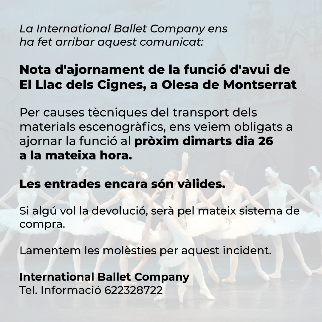 lapassio's tweet photo. 📢Atenció! La International Ballet Company ens ha fet arribar aquest comunicat. https://t.co/EHbQM8OZZz