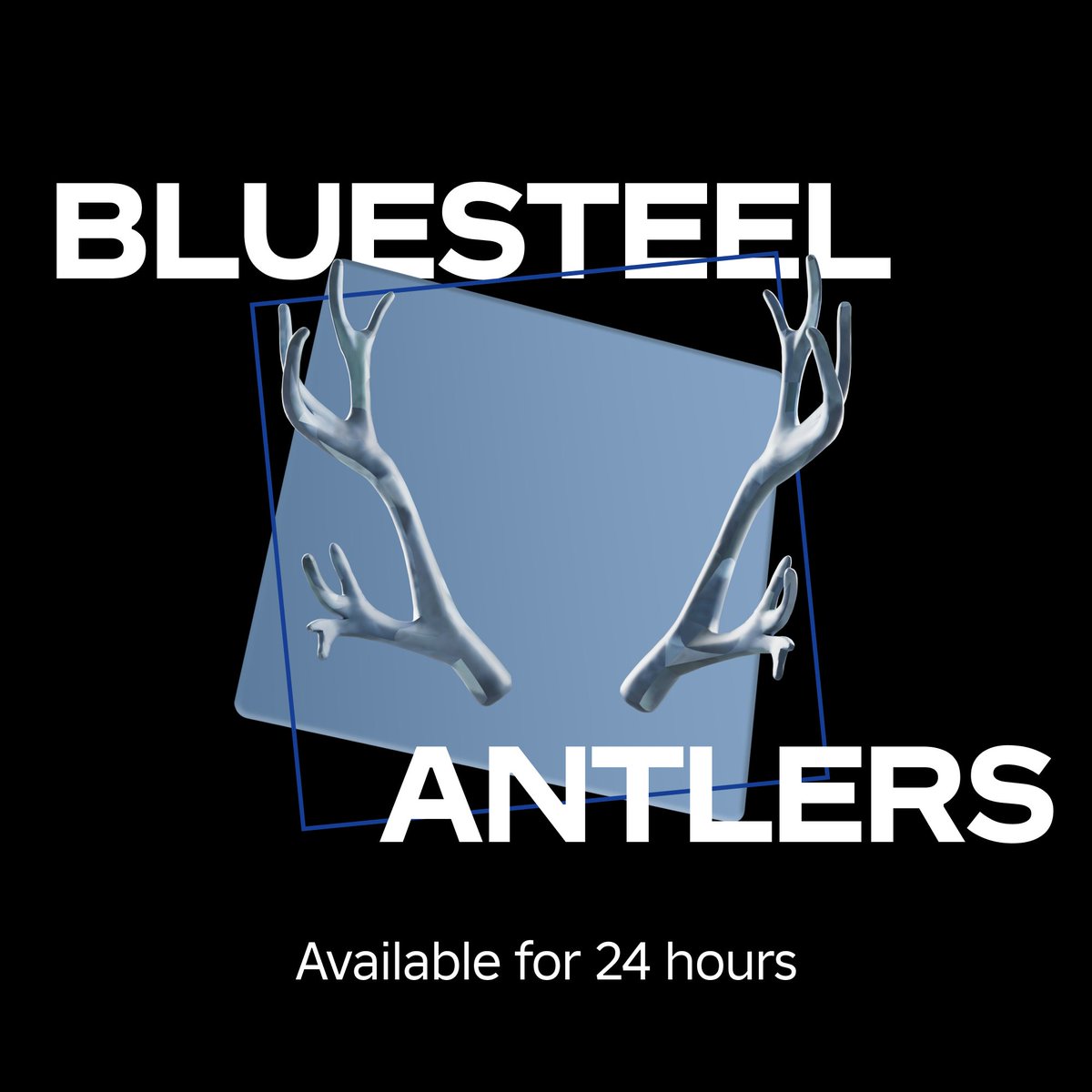 Roblox's tweet image. Each day for the next week we’ll be bringing back one classic item for 24h only…. Starting NOW with Bluesteel Antlers. rblx.co/Bluesteel-Antl…