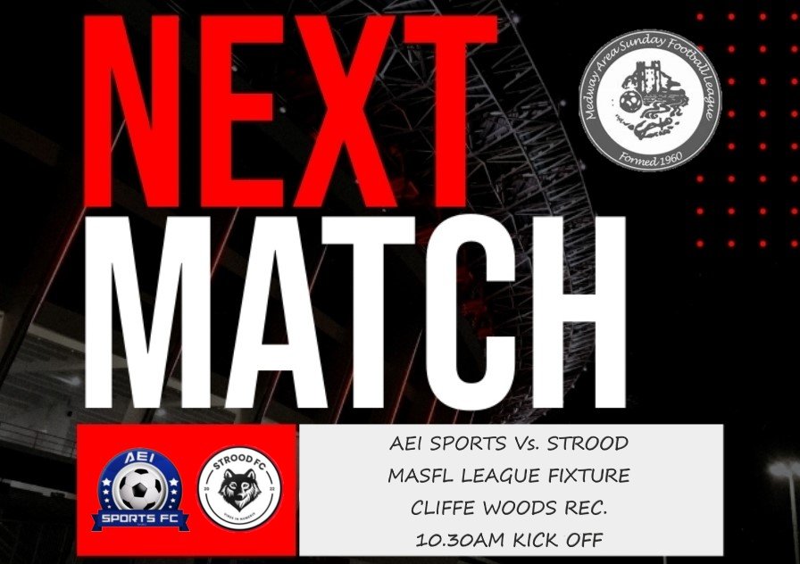 AEI Sports Sunday FC (@aeisportssunday) on Twitter photo NEXT MATCH: MASFL League Fixture
<a href="/AEISportsSunday/">AEI Sports Sunday FC</a> Vs. Strood
Cliffe Woods Rec. - 10.30am KO
Back to league action tomorrow as we host Strood.
<a href="/KentFA/">Kent FA ⚽</a>
<a href="/SundayLeagueDay/">Sunday League Day</a> NEXT MATCH: MASFL League Fixture
<a href="/AEISportsSunday/">AEI Sports Sunday FC</a> Vs. Strood
Cliffe Woods Rec. - 10.30am KO
Back to league action tomorrow as we host Strood.
<a href="/KentFA/">Kent FA ⚽</a>
<a href="/SundayLeagueDay/">Sunday League Day</a>