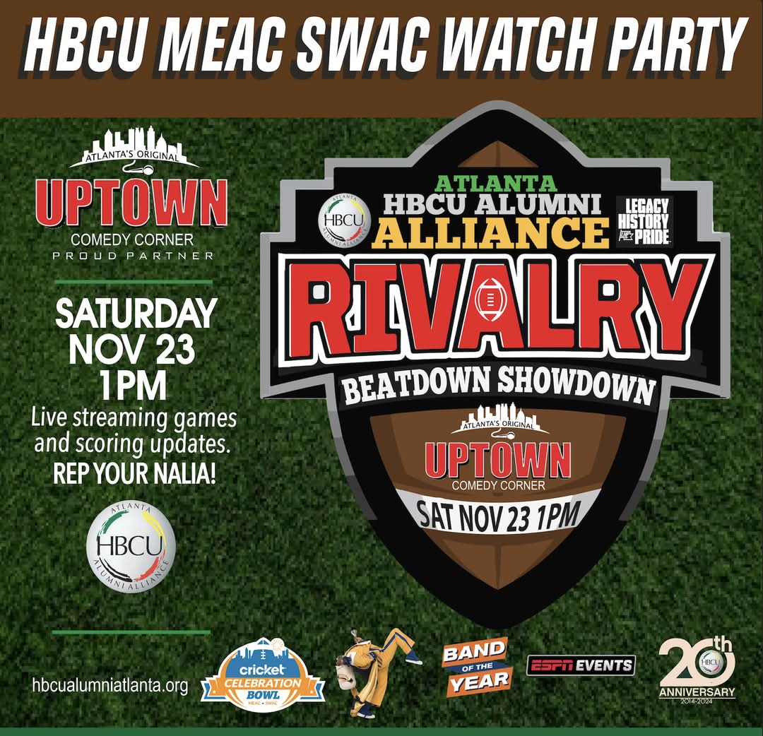 ATLHBCUAlumni's tweet photo. Happening TODAY! 🏈📺 

#WatchParty #CelebrationBowlKickoff #HBCU
#UptownComedyCorner #MEAC #SWAC  #BOTY #LHP 
#AtlantaHBCUAlumniAlliance https://t.co/yJMFSRowvR