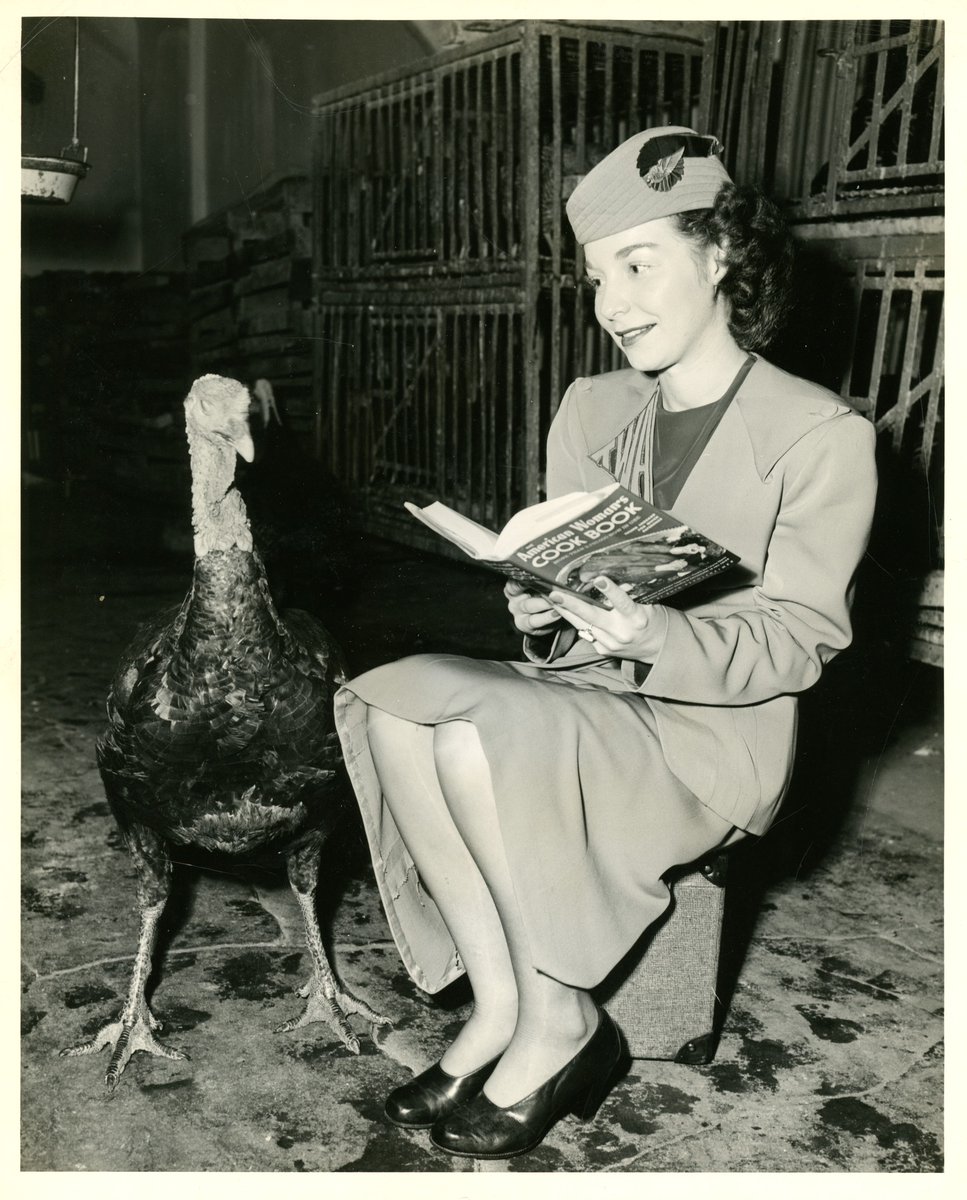 TWAMuseum's tweet photo. The TWA Museum will be closed on Thanksgiving Day. We will reopen at 10 AM on Friday, November 29th. Check out this photo of June Tishi talking 'turkey' with Tom! https://t.co/A5WLVdYAq0