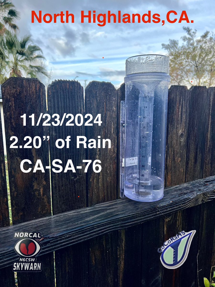 NorCal_Skywarn's tweet photo. #Rain 🌧️ totals from #NorthHighlands in #SacramentoCounty, CA.
From 9am yesterday til 9am today 2.20” of rain. 3 Day Total 3.30” and since October 1st 4.20” of rain has fallen. Oct 1 is the start of the 2025 water year. #CAWx #FallWx #AtmosphericRiver #CoCoRaHS #Skywarn https://t.co/VrRrHQmYIJ