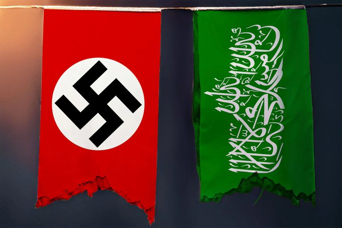 VividProwess's tweet photo. Different flags, same goal.

Hamas are the Nazis of our days. https://t.co/ygbrYzBgdV
