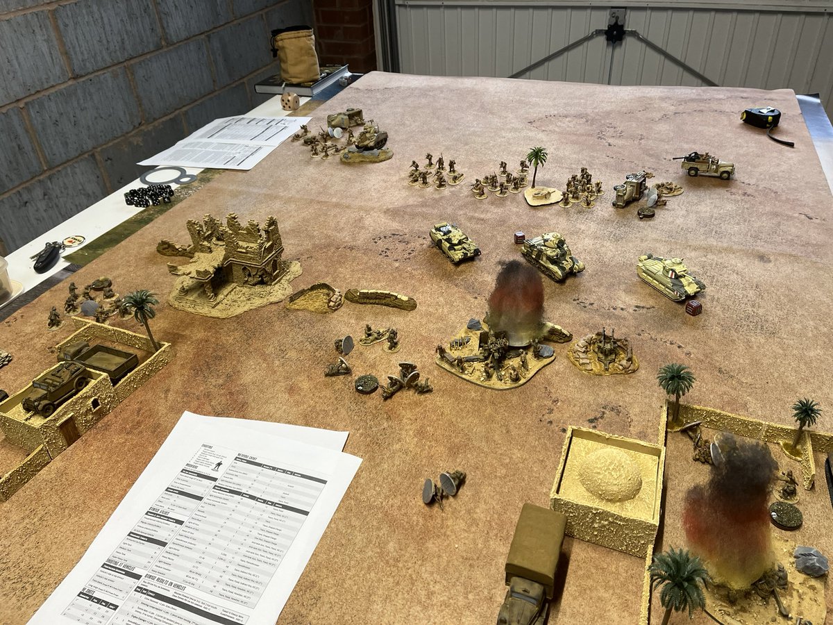 bigphiljackson's tweet photo. Great #BoltAction game with @thedustyteapot and @rdjackson87 the British preliminary bombardment softened the German defences and allowed the tanks to focus fire on the 88mm flak. The German Tiger crew manned their tank, but it was too little too late! @WarlordGames https://t.co/qY7NaxV4St