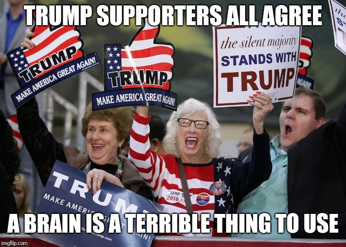 If you agree that Trump supporters never use their brains (because they don't have any) Raise your hand! 🖖🤚🖐️✋