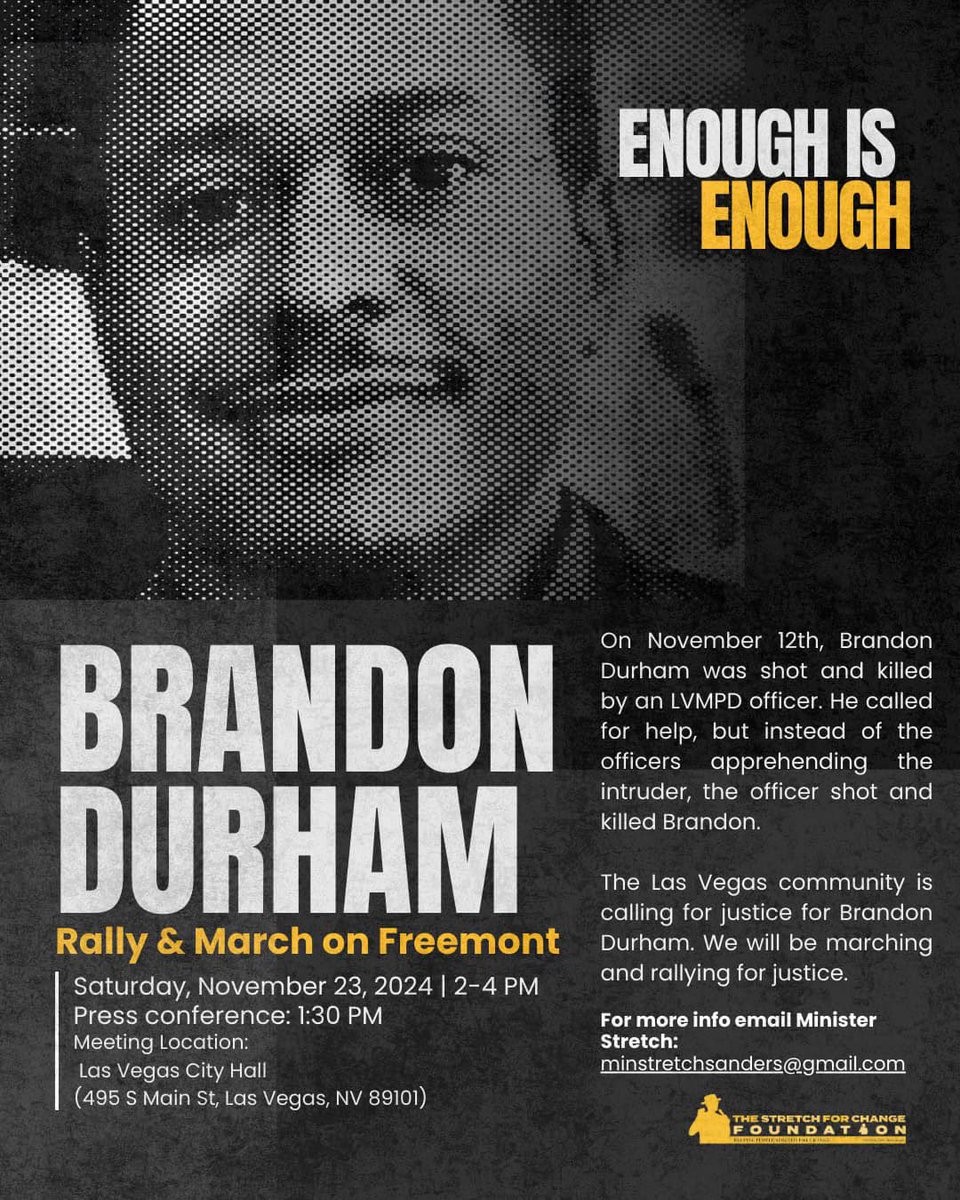 naokadforeman's tweet photo. BRANDON DURHAM is the realtor fatally shot by a Metro officer Nov 12 after calling police for help. 

No arrests have been made and law enforcement is focused on “background investigations.” This led organizers to plan a rally outside Las Vegas City Hall today. 👇🏾👇🏾👇🏾 https://t.co/WG7Vb1aihJ