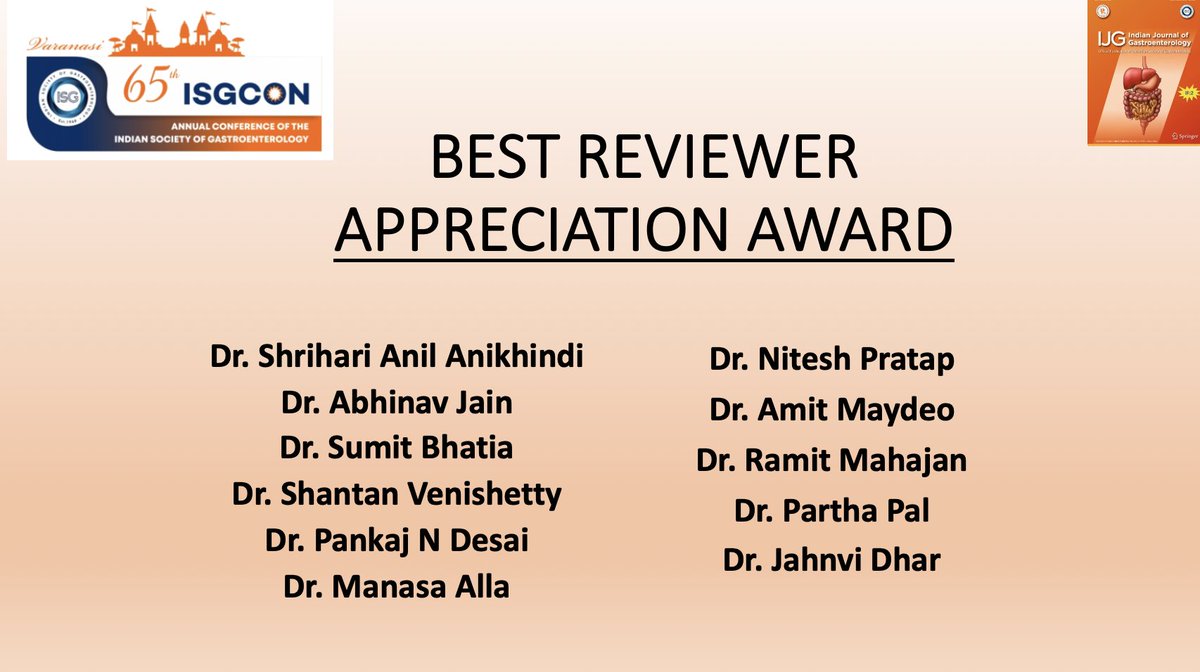 Indian Journal of Gastroenterology (@ijg_journal) on Twitter photo 🏆BEST REVIEWER APPRECIATION AWARDS
<a href="/IJG_Journal/">Indian Journal of Gastroenterology</a>
Big congratulations !
(Awards to be given in ISGCON 2024)
#GITwitter 🏆BEST REVIEWER APPRECIATION AWARDS
<a href="/IJG_Journal/">Indian Journal of Gastroenterology</a>
Big congratulations !
(Awards to be given in ISGCON 2024)
#GITwitter