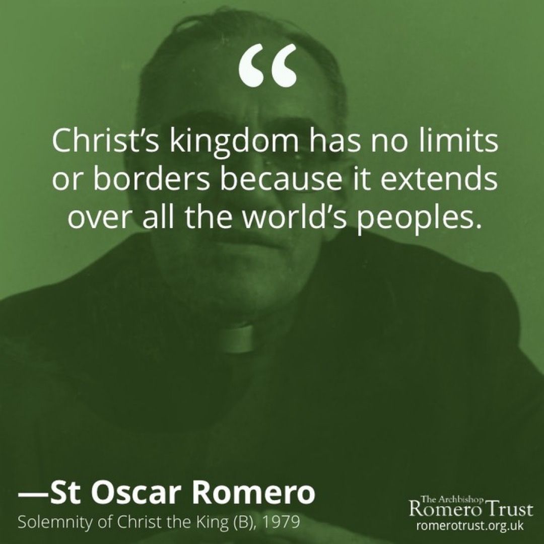 Christ’s kingdom has no limits or borders because it extends over all the world’s peoples —St Oscar Romero, Christ the King (B), 1979. Read/listen buff.ly/3CBu37i #StOscarRomero #ChristTheKing #Christ #Kingdom #World