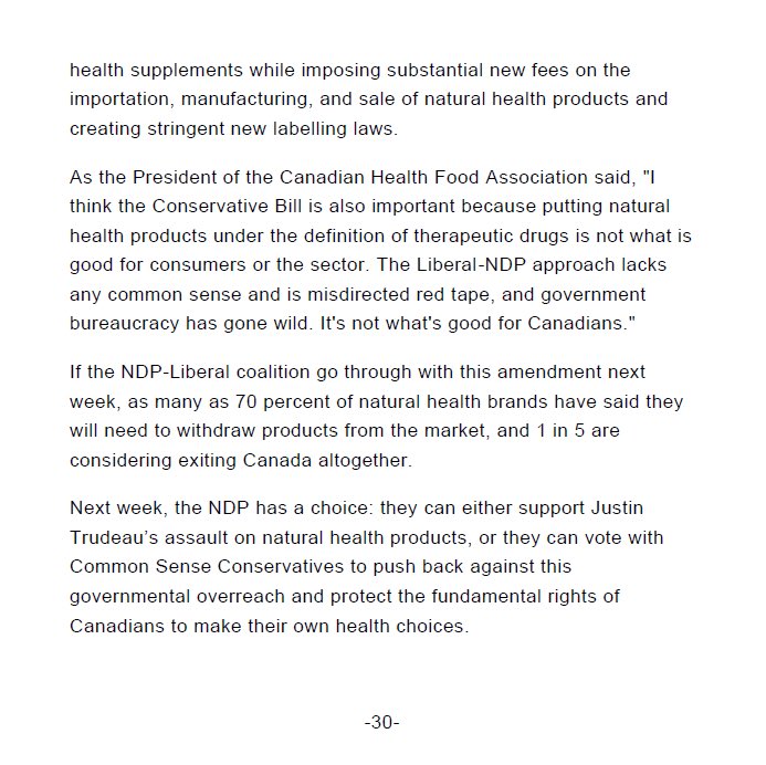 ToddDohertyMP's tweet photo. 🚨BREAKING🚨

The NDP-Liberal coalition is trying to take away your Natural Health Products.

Next week, the NDP has a choice: they can either stand with Trudeau as he regulates a $13 billion industry out of existence, or they can side with common sense.

#BillC368 #cdnpoli https://t.co/z6QuqTkPTm